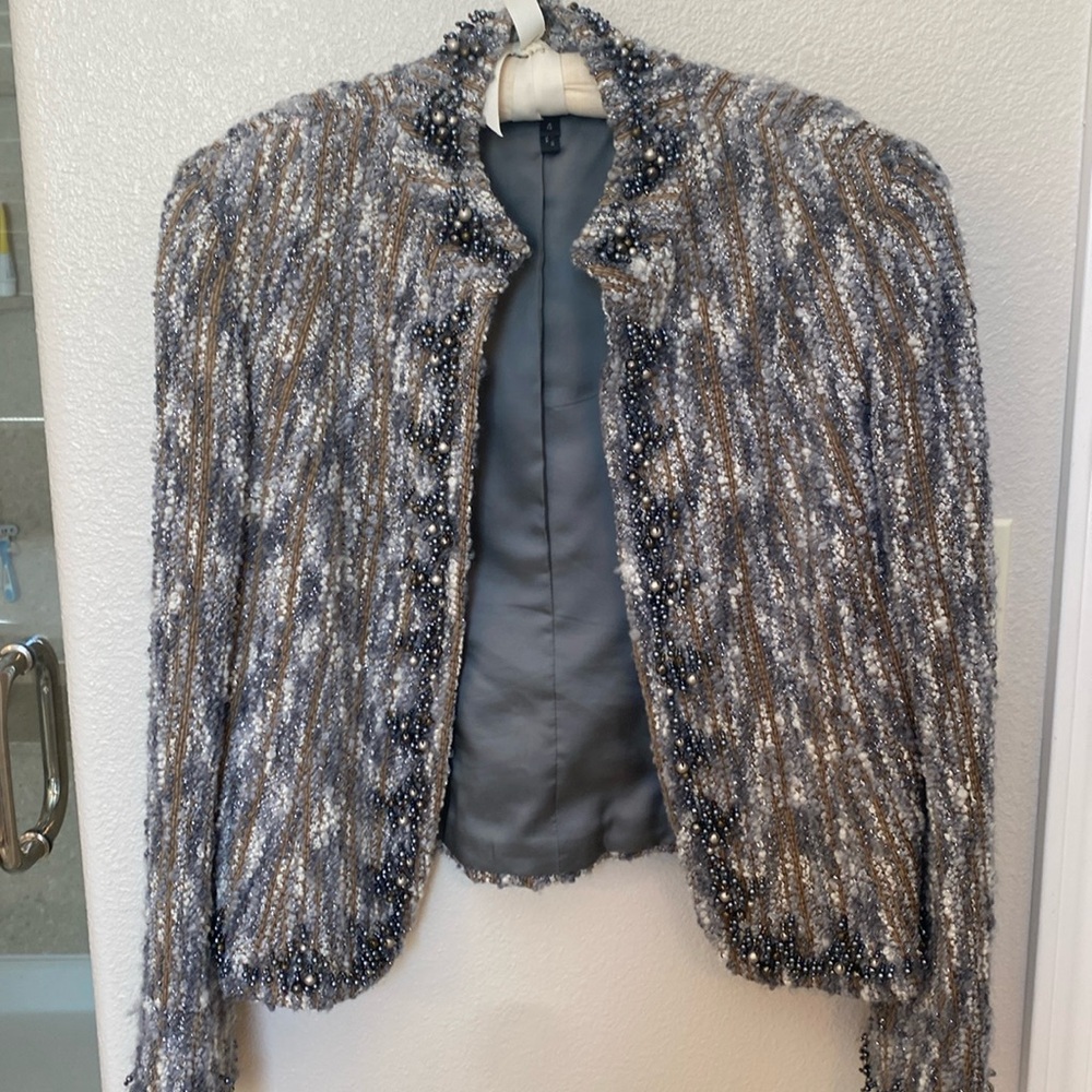 Lafayette 148 beaded grey blazer. Size 4.